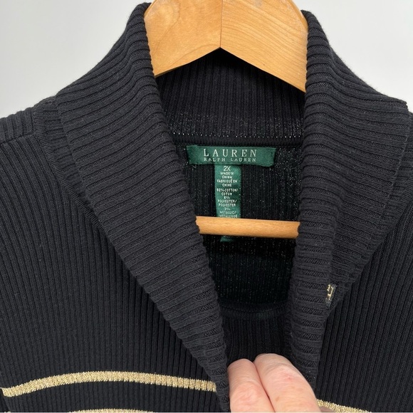Lauren Ralph Lauren Womens Turtleneck Gold Metallic Striped Sweater Size XXL - Picture 10 of 11